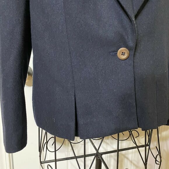 VTG SASSON Deep Navy Wool Blend Blazer Velvet Collar Single Breasted Sz 12/13 - Picture 4 of 10